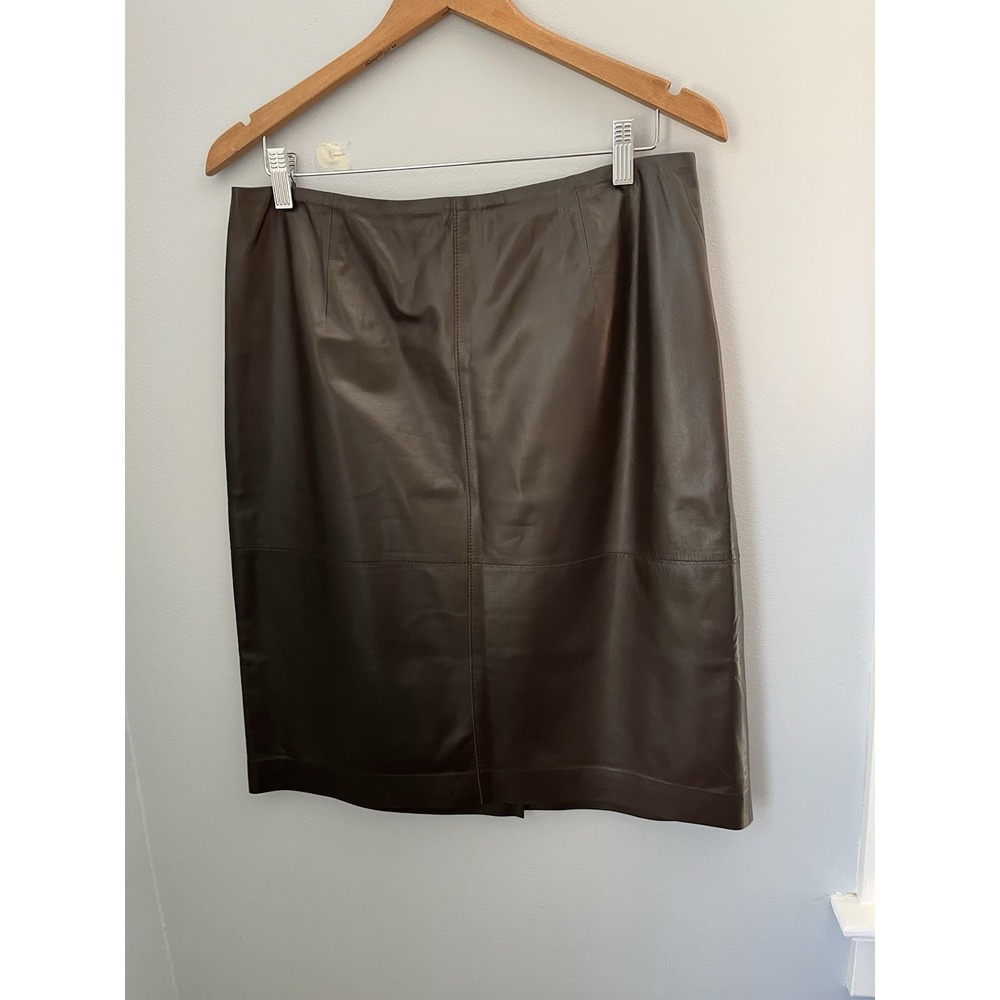 WORTH New York Women's Size 12 Genuine Leather Pencil‎ Skirt Dark Brown Lined